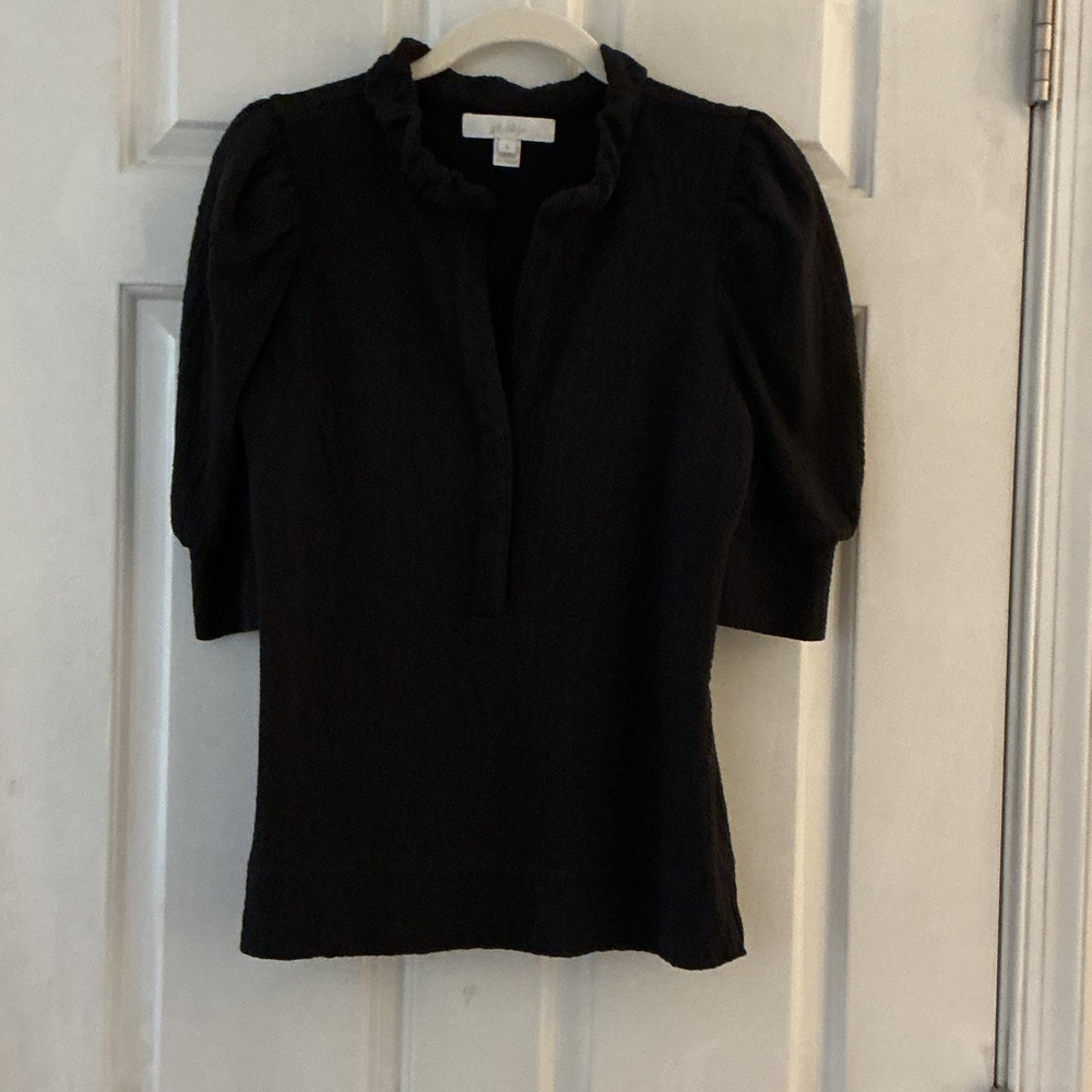 Lilly Pulitzer Elsey Black Noir wavy Knit Jacquard Puff Short Sleeve Top EUC S
